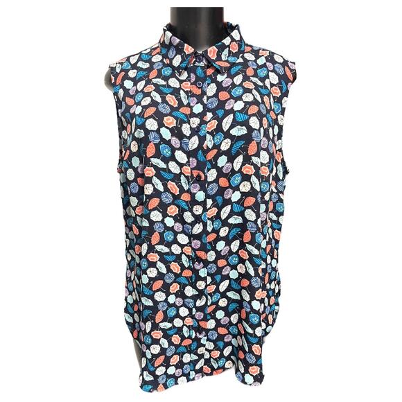 Large Talbots Button Up Collared Sleeveless Umbrella Patterned Shirt - Picture 3 of 12